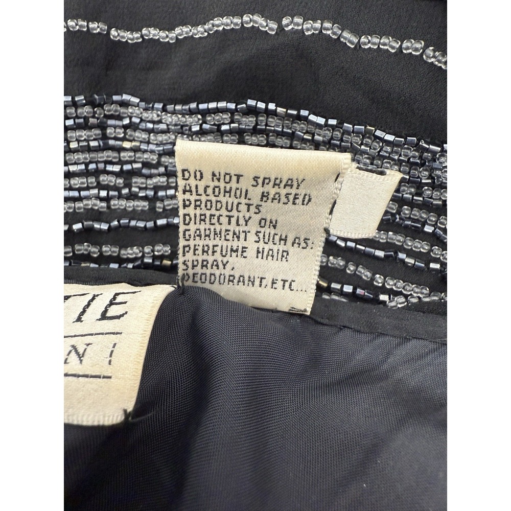 Vintage Black Tie Oleg Cassini 2 Piece Beaded Black Dress Sz 12 Jacket Sz 14 #41 - Picture 4 of 12